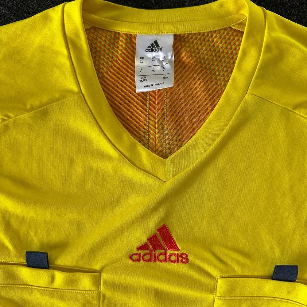 Adidas Mens Yellow Climacool‎ Long Sleeve Soccer Referee Jersey XL Dual Pockets